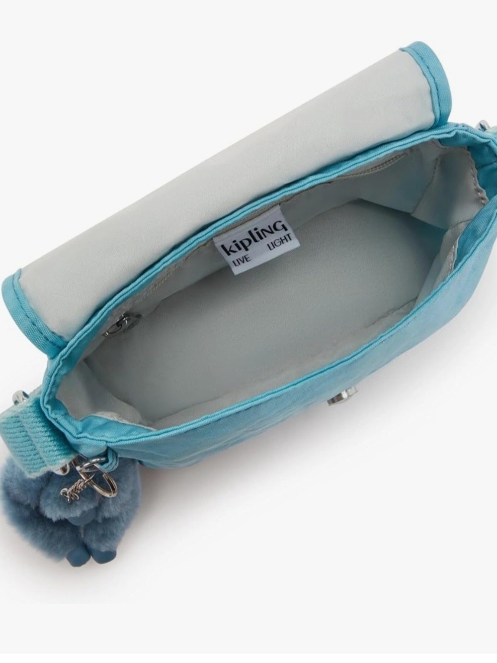 Kipling Sky Blue Crossbody Bag with Pom-Pom Keychain - Picture 3 of 6